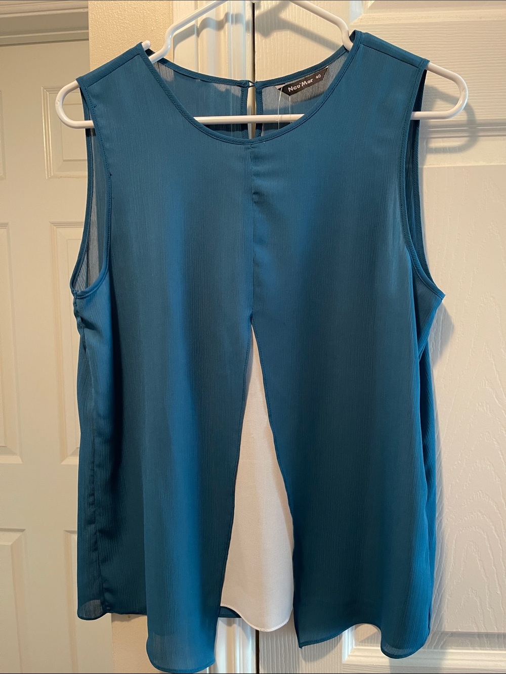 Teal Sleeveless Split-Front Blouse